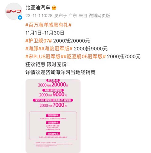 品牌營銷策略殺瘋了！比亞迪多款車型再度降價，怎么敢？